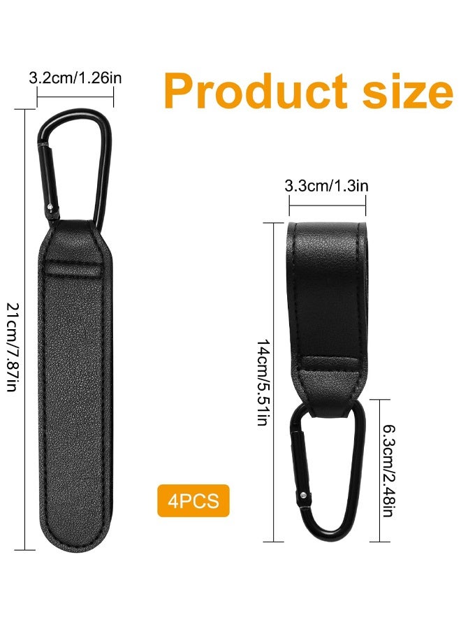 4 PCS PU Leather Adjustable Pram Hooks For Bags, Pram Clips With Anti-Slip Design, Heavy Duty Universal Stroller Clips For Diaper Bag, Pushchair, Shopping Grocery & Backpack - Image 2