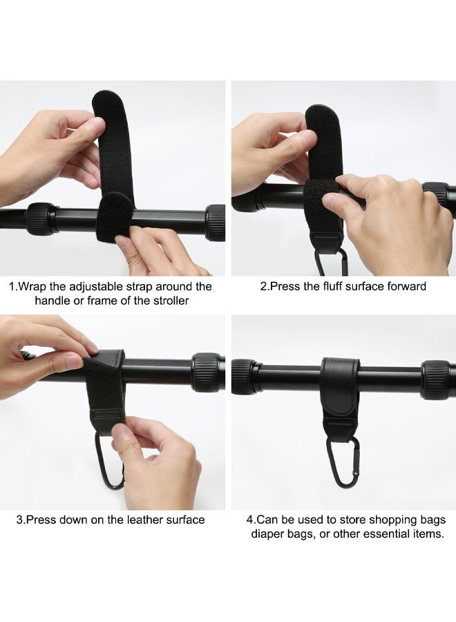 4 PCS PU Leather Adjustable Pram Hooks For Bags, Pram Clips With Anti-Slip Design, Heavy Duty Universal Stroller Clips For Diaper Bag, Pushchair, Shopping Grocery & Backpack - Image 4