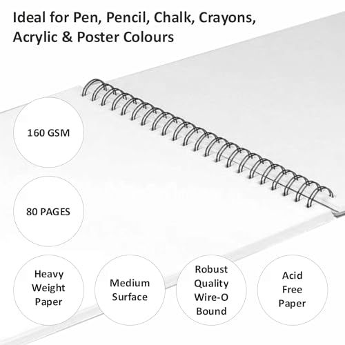 Anupam Artist Premium Drawing Book A5 | Acid-free Cartridge Paper 160GSM (40 Sheets, 80 Pages) | Spiral-Bound Sketchpad for Artists & Professionals for Marker Colored Pencil Charcoal Pastel (Set of 2) - Image 4