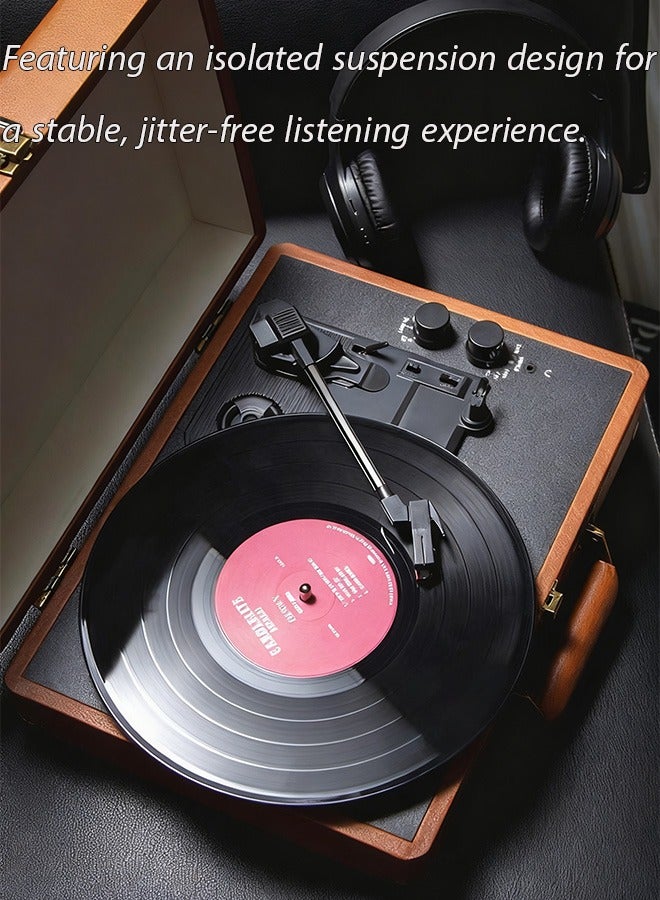 Vinyl Record Player Turntable Suitcase with Multi-Function Bluetooth FM Radio 3 Speed Retro Portable Suitcase Record Player with Speakers Upgraded Turntable Sound for Home - Image 4
