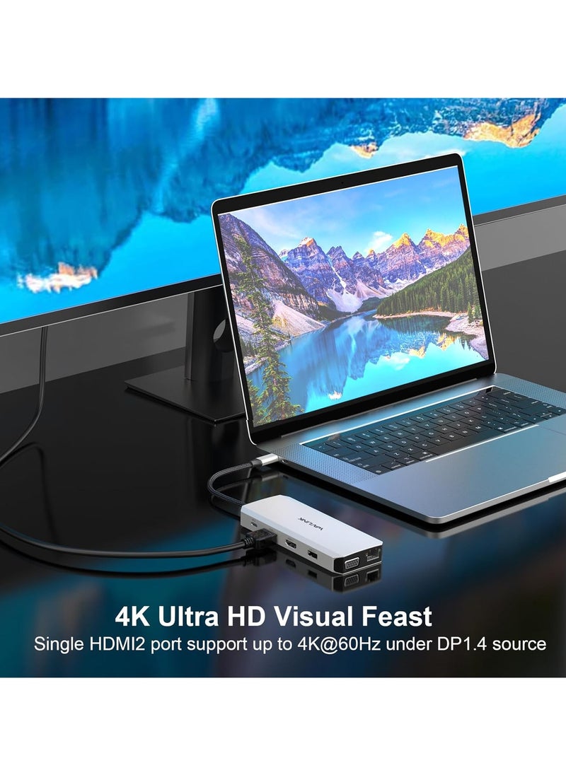 ماركة غير محددة محطة ربط USB C 12 في 1 مع شاشات مزدوجة وثلاثية HDMI، VGA، شحن PD 100W، Ethernet، 5 منافذ USB، قارئ SD/TF للماك، ديل، اتش بي، لينوفو  - Image 3