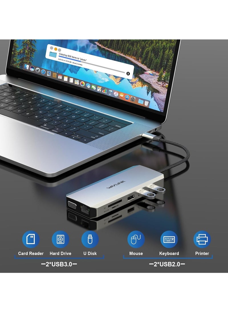 ماركة غير محددة محطة ربط USB C 12 في 1 مع شاشات مزدوجة وثلاثية HDMI، VGA، شحن PD 100W، Ethernet، 5 منافذ USB، قارئ SD/TF للماك، ديل، اتش بي، لينوفو  - Image 4