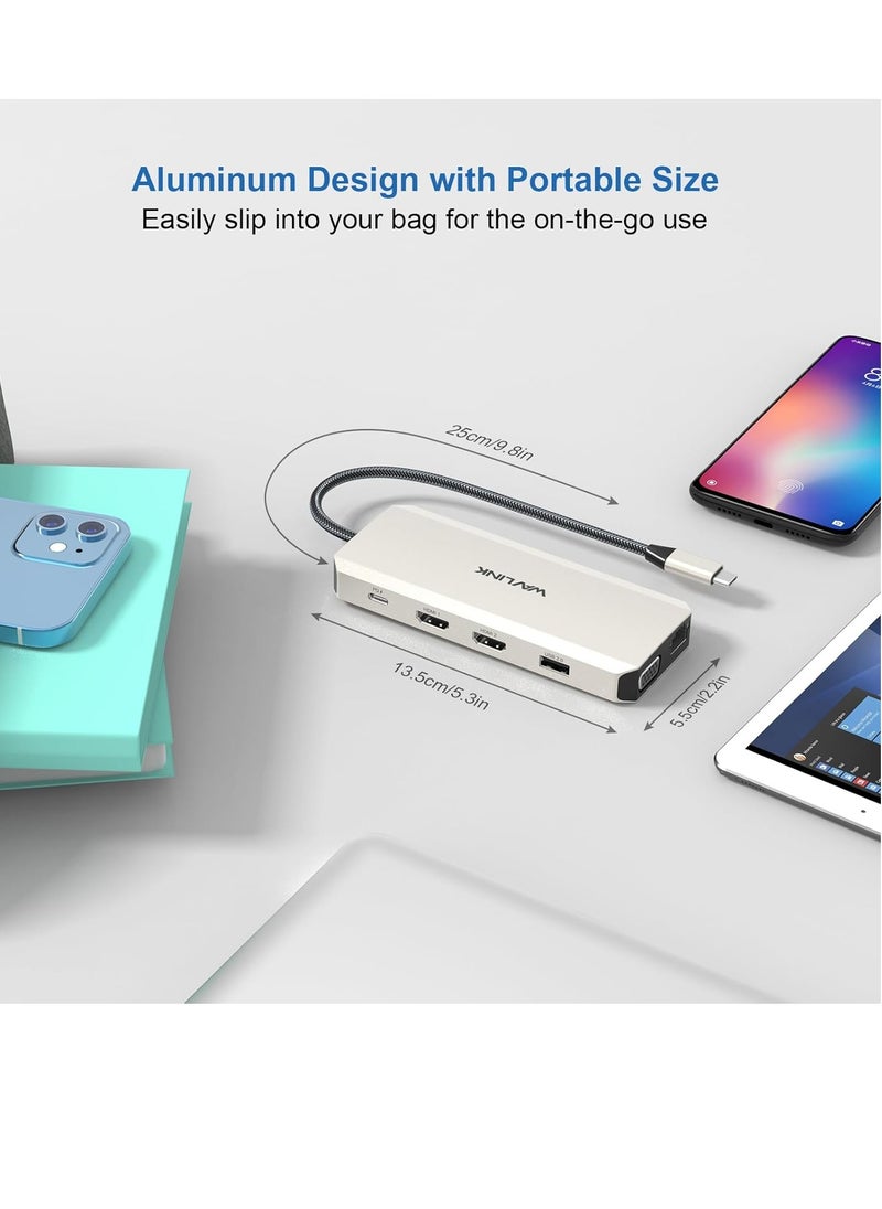 ماركة غير محددة محطة ربط USB C 12 في 1 مع شاشات مزدوجة وثلاثية HDMI، VGA، شحن PD 100W، Ethernet، 5 منافذ USB، قارئ SD/TF للماك، ديل، اتش بي، لينوفو  - Image 2