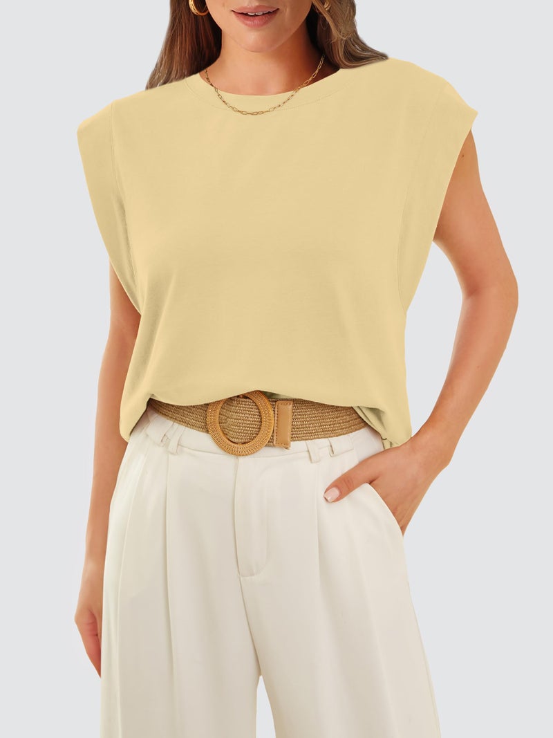 WIHOLL Tank Tops for Women Basic Tee Casual Short Sleeve T-Shirts Spring Cap Sleeve Tops Loose Fit Cotton Cruise Spring Summer Outfits Beach Vacation Clothes 2026 Pale Yellow L - Image 4