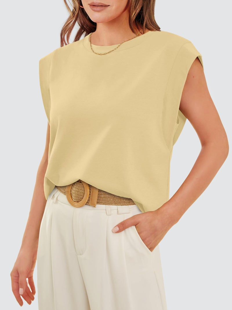 WIHOLL Tank Tops for Women Basic Tee Casual Short Sleeve T-Shirts Spring Cap Sleeve Tops Loose Fit Cotton Cruise Spring Summer Outfits Beach Vacation Clothes 2026 Pale Yellow L - Image 3