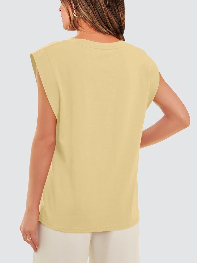 WIHOLL Tank Tops for Women Basic Tee Casual Short Sleeve T-Shirts Spring Cap Sleeve Tops Loose Fit Cotton Cruise Spring Summer Outfits Beach Vacation Clothes 2026 Pale Yellow L - Image 5