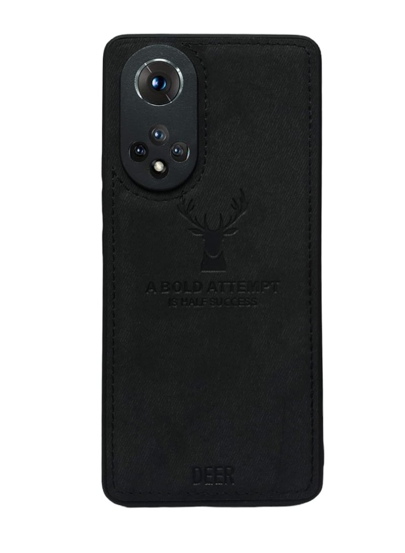 جراب حماية فاخر بتصميم مطبوع رقميًا لهاتف Honor 50 مصنوع من البولي يوريثان المطبوع، مقاوم للأوساخ والصدمات وبصمات الأصابع - (أسود)