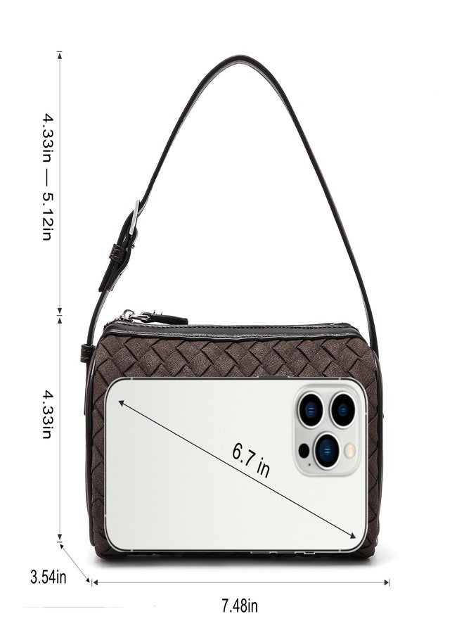 Sumrains Mini Purse Woven Bag for Women: Vegan Leather Suede Shoulder Bag - Small Barrel Bag Little Crossbody Handbag (Coffee) - Image 5