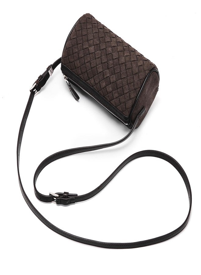 Sumrains Mini Purse Woven Bag for Women: Vegan Leather Suede Shoulder Bag - Small Barrel Bag Little Crossbody Handbag (Coffee) - Image 4