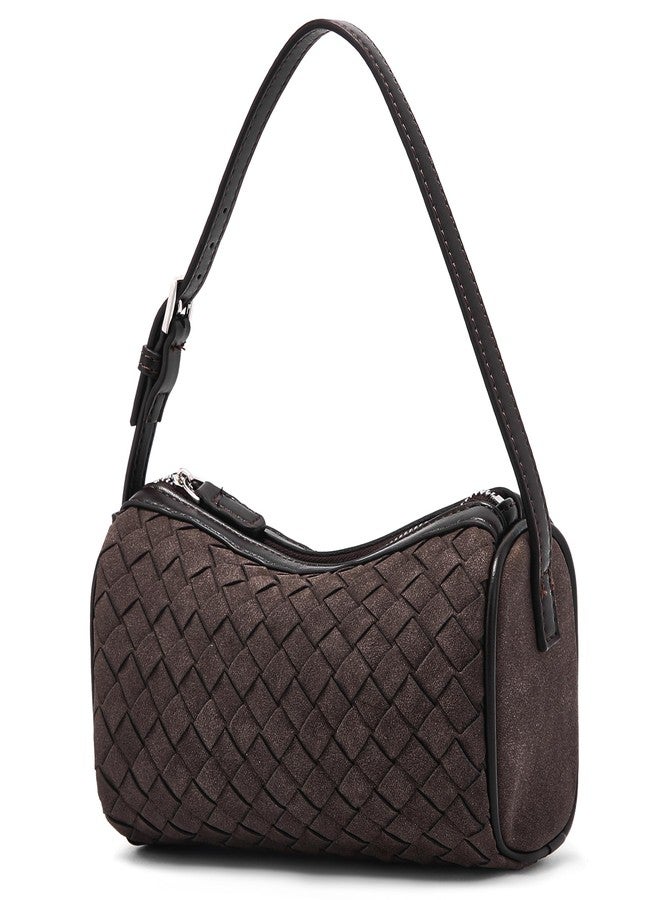 Sumrains Mini Purse Woven Bag for Women: Vegan Leather Suede Shoulder Bag - Small Barrel Bag Little Crossbody Handbag (Coffee) - Image 1