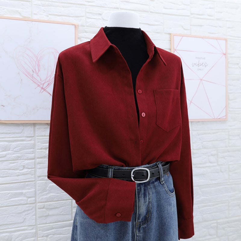 Ankara red brushed shirt for women in spring, zodiac year layered inner top 2026 new wine red shirt for women - Image 1