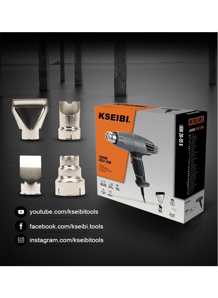 KSEIBI - Heat Gun, 2000W Hot Air Gun Kit with 4 Nozzles 400°C/600°C Fast Heating Variable Temp Control, Great for Soften paint, Caulking, Adhesive, Putty Removal, Shrink Wrap, Bend Plastic Pipes. - Image 1