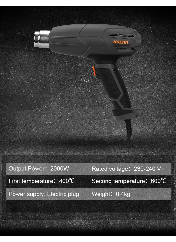 KSEIBI - Heat Gun, 2000W Hot Air Gun Kit with 4 Nozzles 400°C/600°C Fast Heating Variable Temp Control, Great for Soften paint, Caulking, Adhesive, Putty Removal, Shrink Wrap, Bend Plastic Pipes. - Image 1