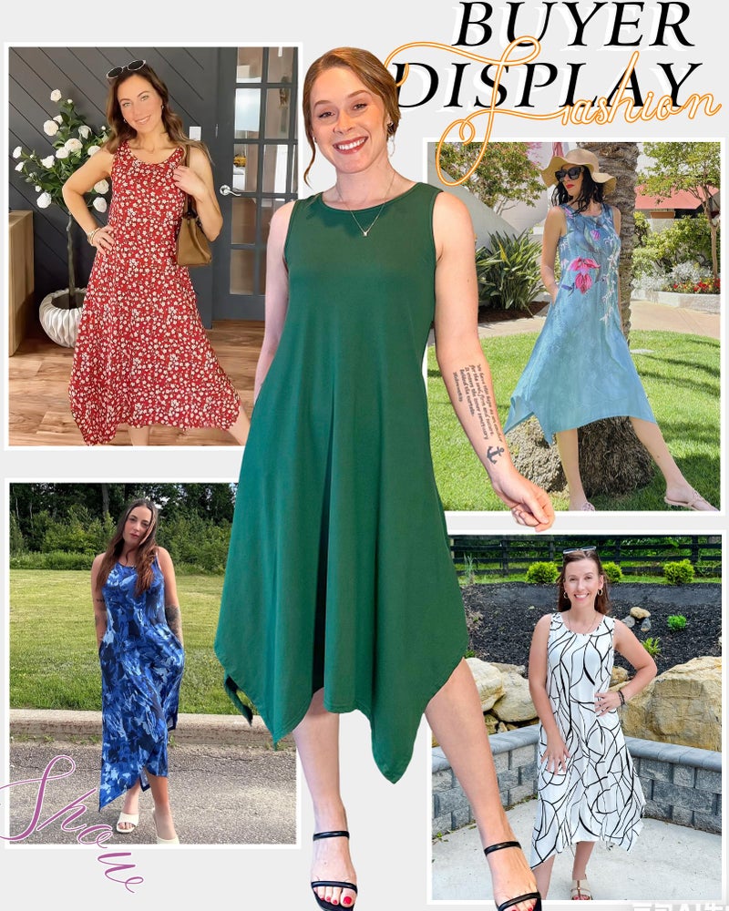 AUSELILY Women's Summer Dresses 2026 Casual Sleeveless Sundress Asymmetrical Hem Midi Tank Beach Dress with Pockets BU Flower&Bird M - Image 5