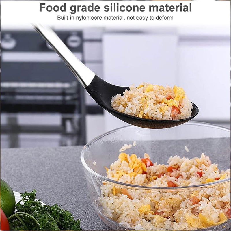Baskety Silicone Mixing Spoon with Stainless Steel Handle ScratchResistant HeatResistant Stirring Spoons Kitchen Utensil Safe for Nonstick Cookware Cast Iron Skillets Black Pack of 2 - Image 3