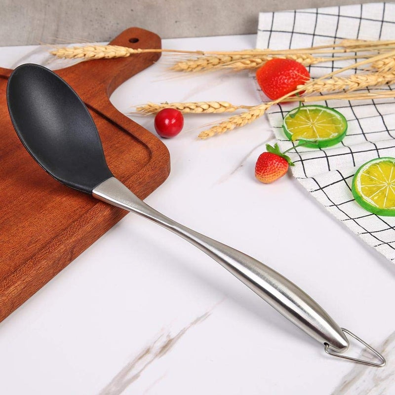 Baskety Silicone Mixing Spoon with Stainless Steel Handle ScratchResistant HeatResistant Stirring Spoons Kitchen Utensil Safe for Nonstick Cookware Cast Iron Skillets Black Pack of 2 - Image 5