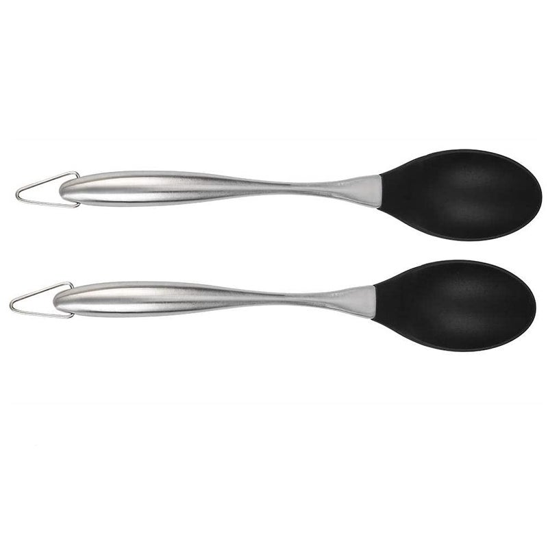 Baskety Silicone Mixing Spoon with Stainless Steel Handle ScratchResistant HeatResistant Stirring Spoons Kitchen Utensil Safe for Nonstick Cookware Cast Iron Skillets Black Pack of 2 - Image 1
