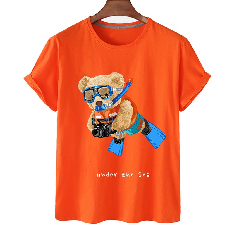 independent station summer popular diving swimming bear fashion short-sleeved T-shirt European Station - Image 4