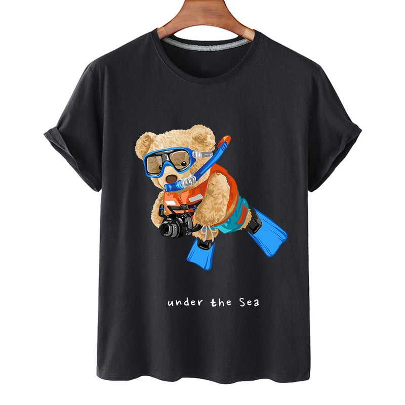 independent station summer popular diving swimming bear fashion short-sleeved T-shirt European Station - Image 5