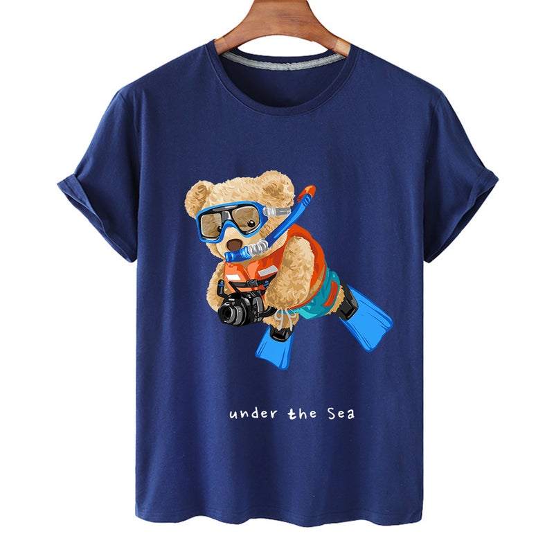 independent station summer popular diving swimming bear fashion short-sleeved T-shirt European Station - Image 2