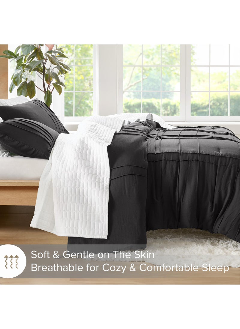 Comfort Spaces Comfort Spaces Black Cal King Size Comforter Set - 3 Piece Pintuck Pleated Bedding Set  All Season Lightweight  Extra Softness Pre-Washed Microfiber Bed Set  Shams  - Image 2