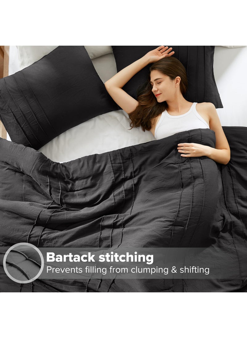 Comfort Spaces Comfort Spaces Black Cal King Size Comforter Set - 3 Piece Pintuck Pleated Bedding Set  All Season Lightweight  Extra Softness Pre-Washed Microfiber Bed Set  Shams  - Image 5
