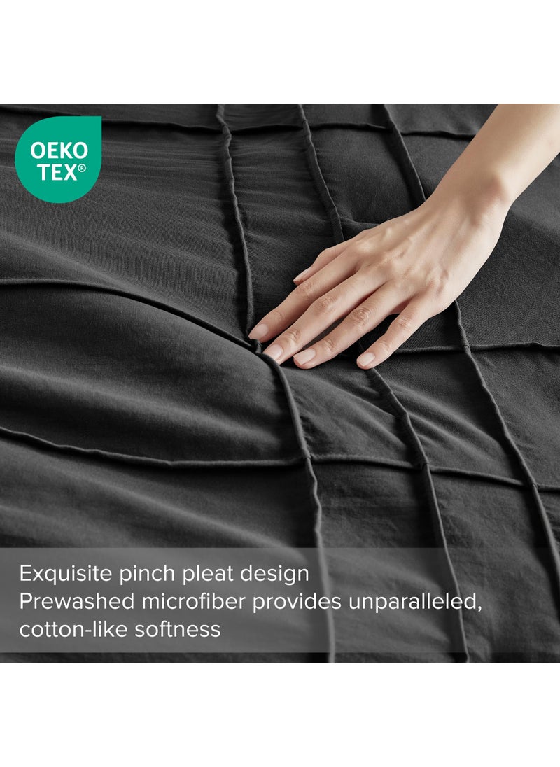 Comfort Spaces Comfort Spaces Black Cal King Size Comforter Set - 3 Piece Pintuck Pleated Bedding Set  All Season Lightweight  Extra Softness Pre-Washed Microfiber Bed Set  Shams  - Image 3
