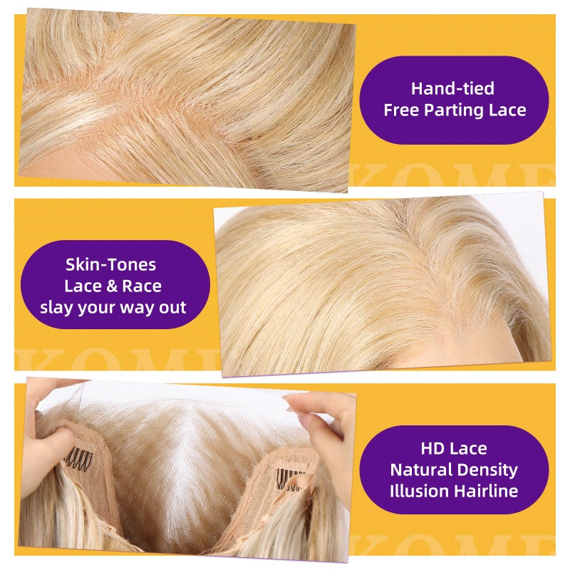 KOME Blonde Synthetic Lace Front Wig,13X6 Long Straight Layered Glueless Wigs for Women Daily Use 22IN - Image 3