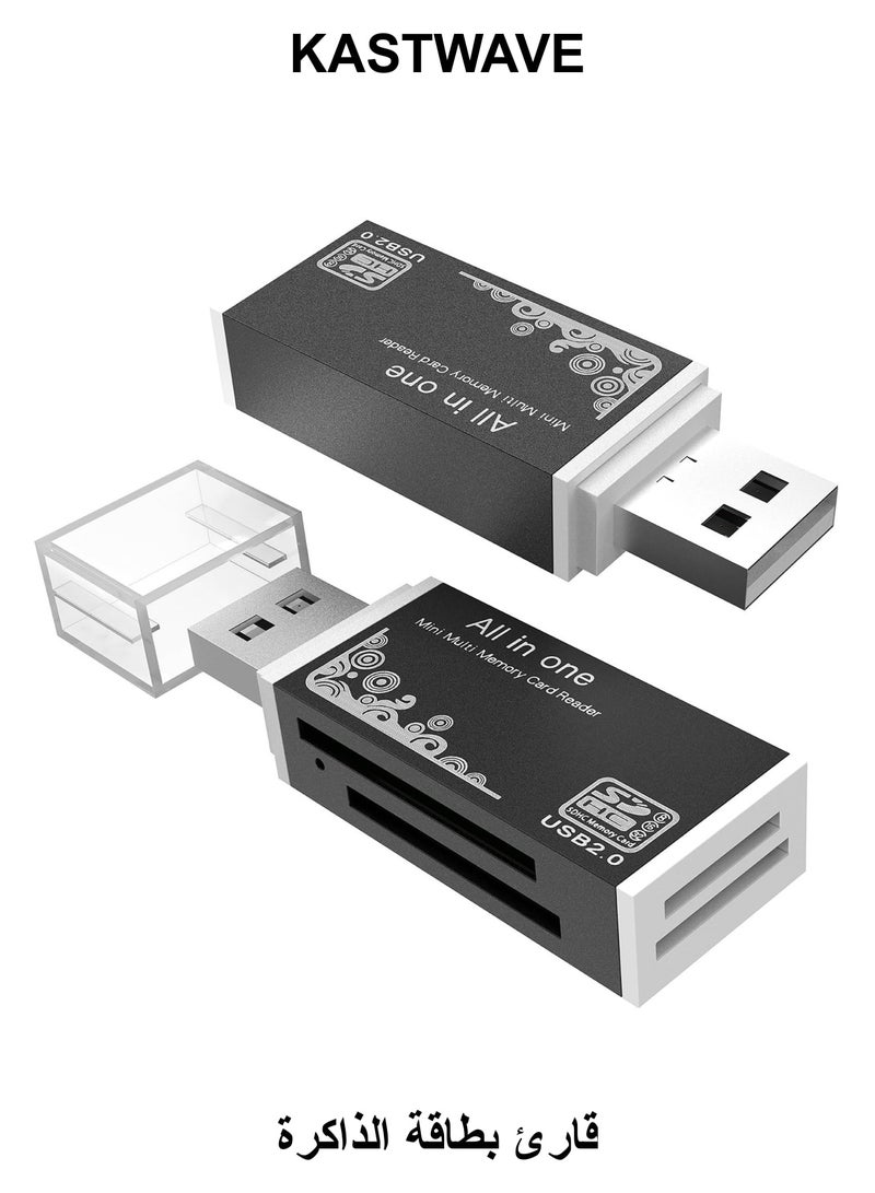 KASTWAVE 4-in-1Micro SD Card Reader, 2Pack SD Card Reader to USB Adapter, Memory Card Reader for MS Duo/Pro, M2 Card, SDXC, SDHC, MMC, RS-MMC, Micro SDXC, Micro SDHC and TF Card (Black) - Image 1