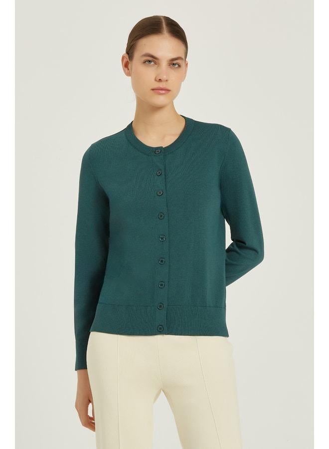 Mısırlı 1951 Emerald Green Buttoned Bike-Neck Women's Cardigan - Image 1