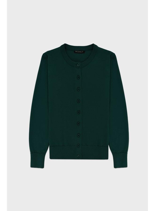 Mısırlı 1951 Emerald Green Buttoned Bike-Neck Women's Cardigan - Image 2