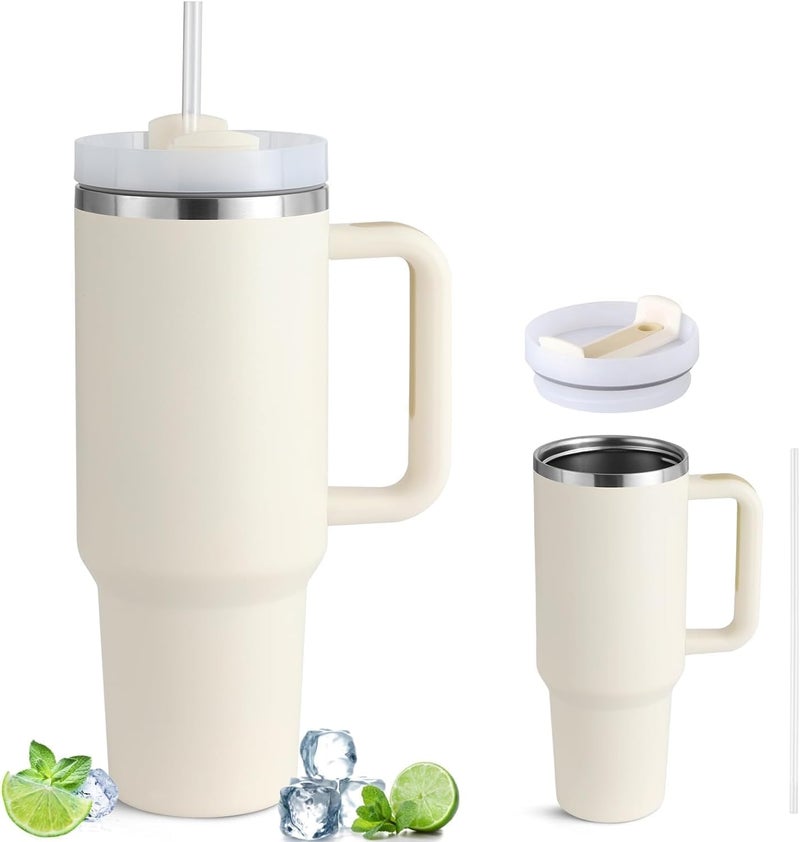 BIYALI Tumbler with Handle Straw Lid Double Wall Stainless Steel Travel Cup Reusable Durable Water Bottle for Coffee Iced Tea Gym Yoga BPAFree 1200ml Multicolor - Image 1