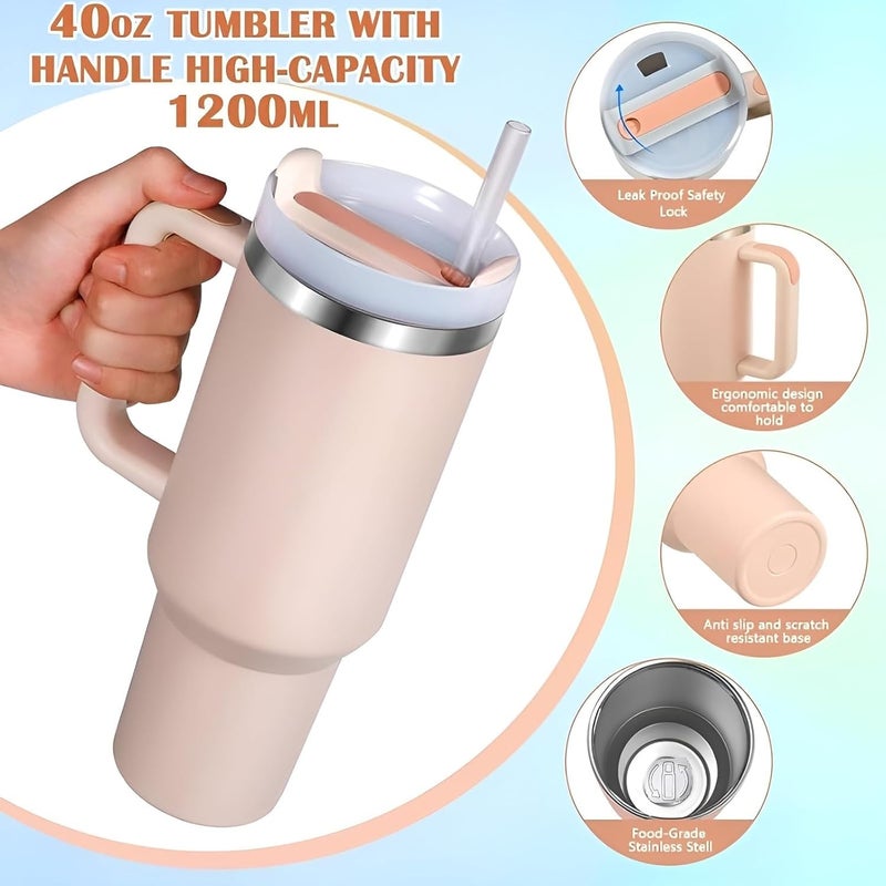 BIYALI Tumbler with Handle Straw Lid Double Wall Stainless Steel Travel Cup Reusable Durable Water Bottle for Coffee Iced Tea Gym Yoga BPAFree 1200ml Multicolor - Image 3