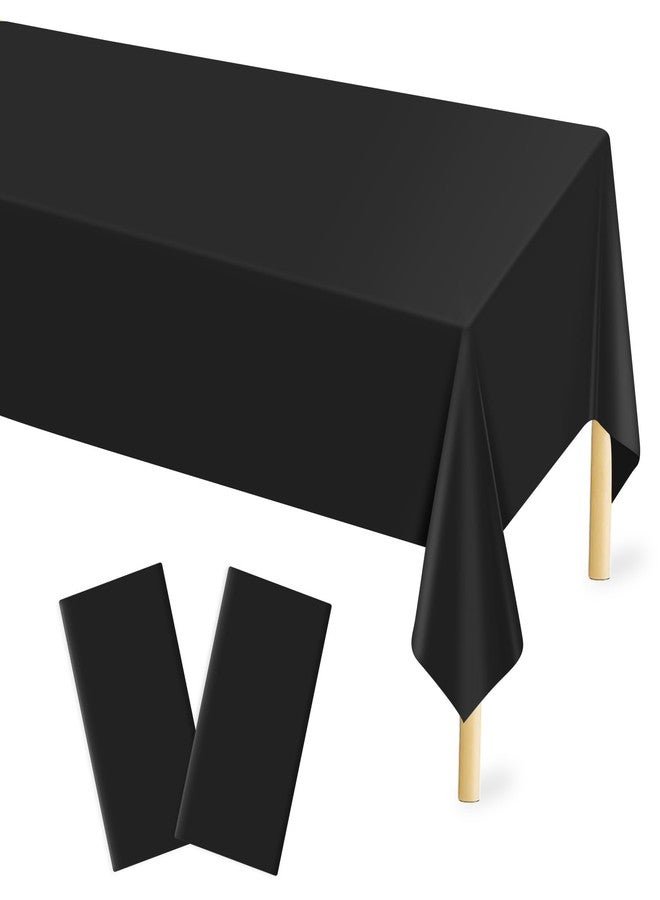 Mulbozy 2 Pcs Black Plastic Tablecloth for Rectangle Table, 54 × 108 inches Disposable Black Party Table Covers for Birthday, Wedding, Baby Shower, Holdiay Party Decoration - Image 1