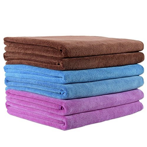 JML Microfiber Towels, Bath Towel Sets (6 Pack, 27" x 55") - Extra Absorbent, Fast Drying, Multipurpose for Bath, Swimming, Fitness, Sports, Yoga, Violet/Coffee/Blue - Image 1