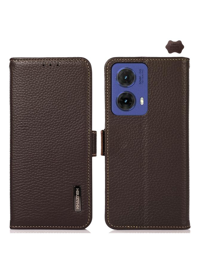 S-TOP Case For Motorola Moto G85 KHAZNEH Side-Magnetic Litchi Genuine Leather RFID Phone Case - Image 1