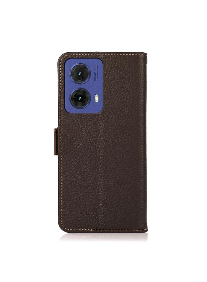 S-TOP Case For Motorola Moto G85 KHAZNEH Side-Magnetic Litchi Genuine Leather RFID Phone Case - Image 3
