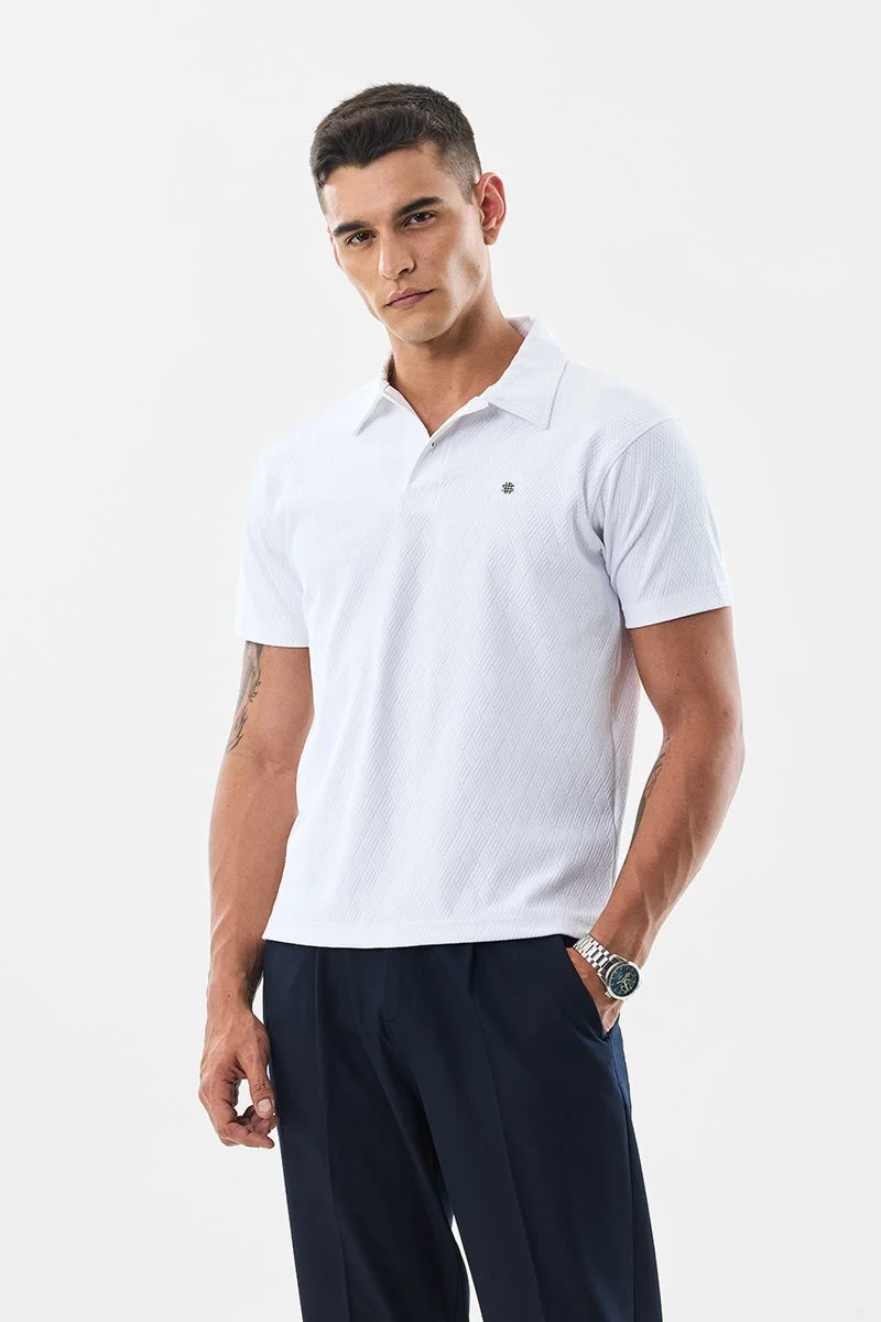 SNITCH White Textured Half Sleeve Slim Fit T-Shirt