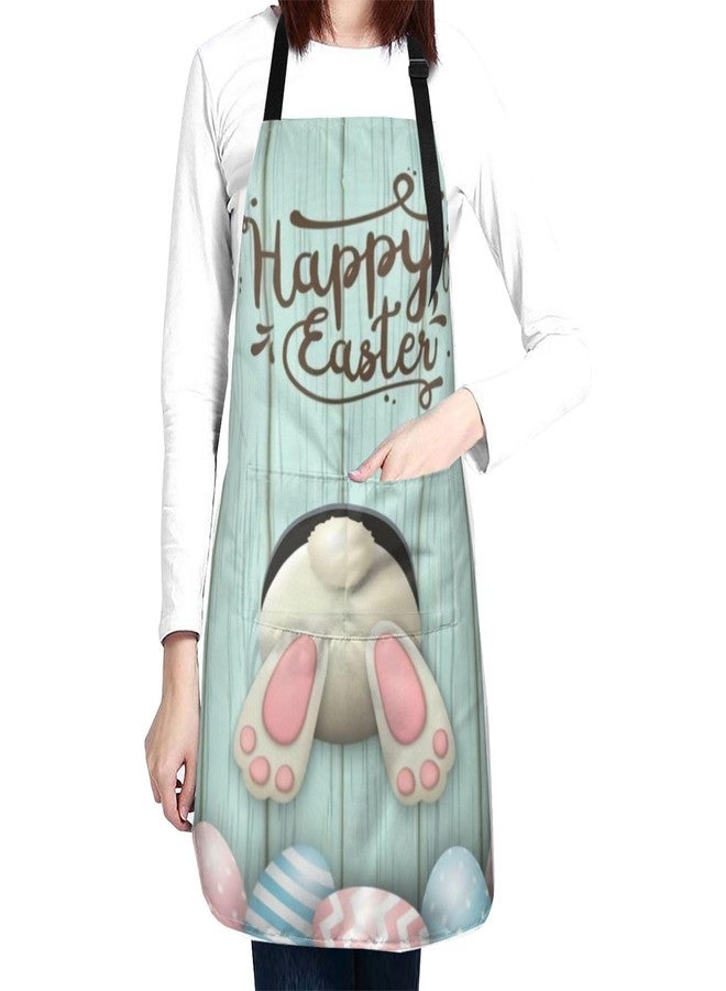 ASYG Cute Easter Rabbit & Eggs Apron Adjustable with 2 Pockets Bunny Easter Gift Kitchen Baking Gardening Work Apron - Image 1