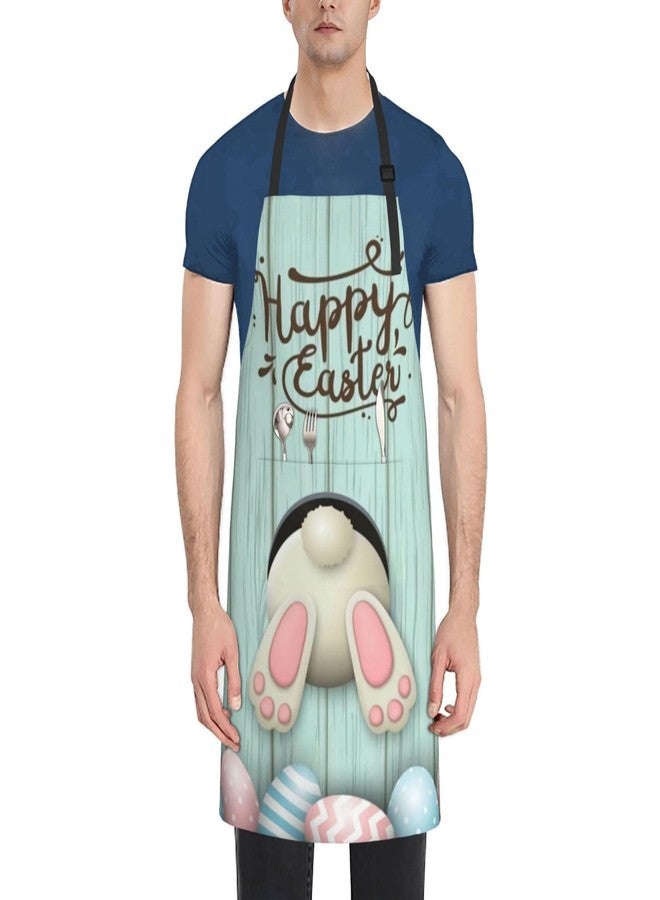 ASYG Cute Easter Rabbit & Eggs Apron Adjustable with 2 Pockets Bunny Easter Gift Kitchen Baking Gardening Work Apron - Image 2