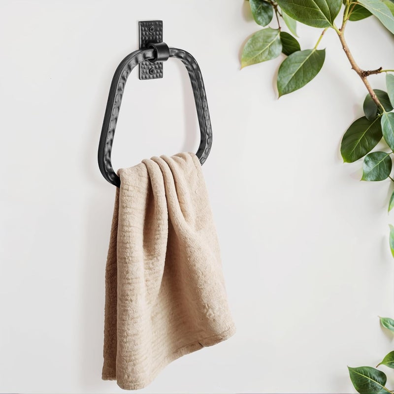 Monarch Abode Bathroom Towel Holder – 7-Inch Round Matte Black Bathroom Hand Towel Holder for Bathrooms Wall, Metal Hand Hammered Towels Ring Wall Mount, Modern Surface-Mounted Ring Hanger - Image 5