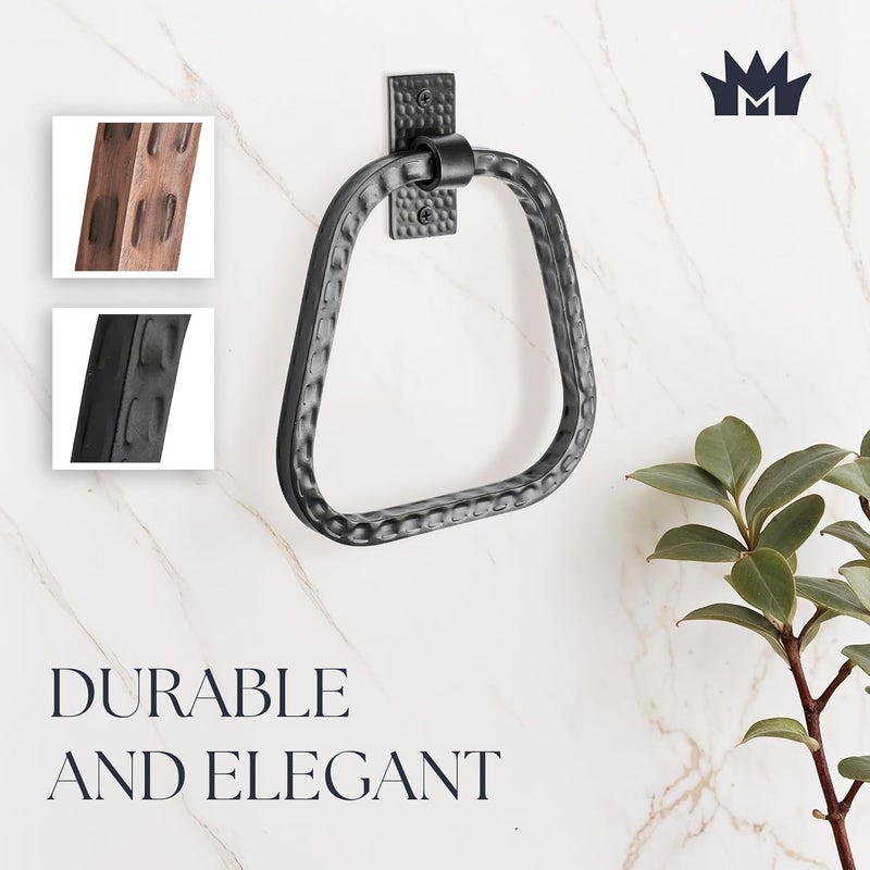 Monarch Abode Bathroom Towel Holder – 7-Inch Round Matte Black Bathroom Hand Towel Holder for Bathrooms Wall, Metal Hand Hammered Towels Ring Wall Mount, Modern Surface-Mounted Ring Hanger - Image 2