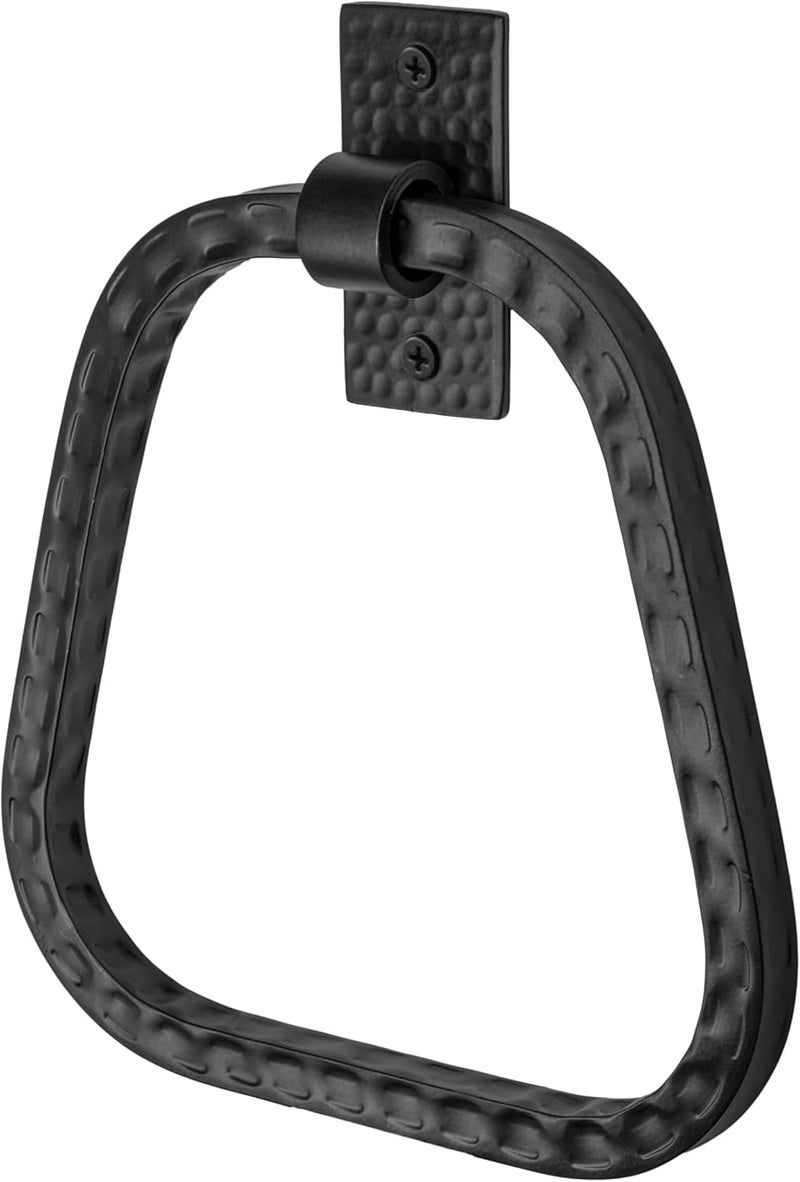 Monarch Abode Bathroom Towel Holder – 7-Inch Round Matte Black Bathroom Hand Towel Holder for Bathrooms Wall, Metal Hand Hammered Towels Ring Wall Mount, Modern Surface-Mounted Ring Hanger - Image 1