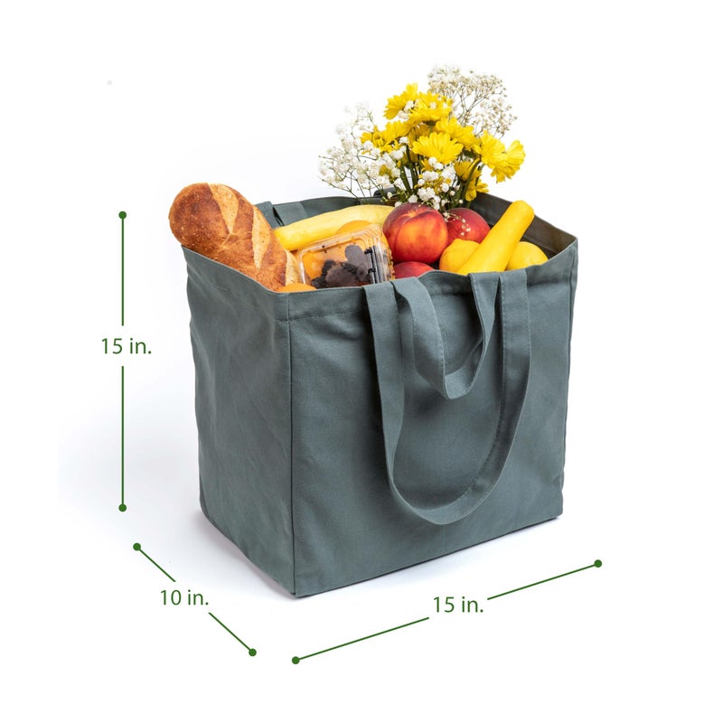 VeraMia VeraMia Canvas Grocery Bag 3pc Jumbo Set with Real Pockets  Long Shoulder Strap and Short Handle. Reusable Shopping Bags for Groceries Heavy Duty  Foldable  Washable  Grocery Tote Bag (Caribbean)  - Image 2
