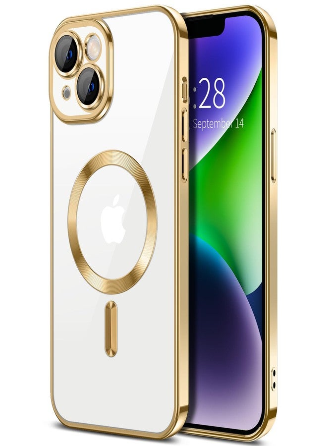 Hython Magnetic Clear for iPhone 14 Case with Camera Lens Protector [Compatible with MagSafe] Luxury Plating Edge Slim Soft TPU Cover Protective Phone Case for iPhone 14 6.1", Gold - Image 1