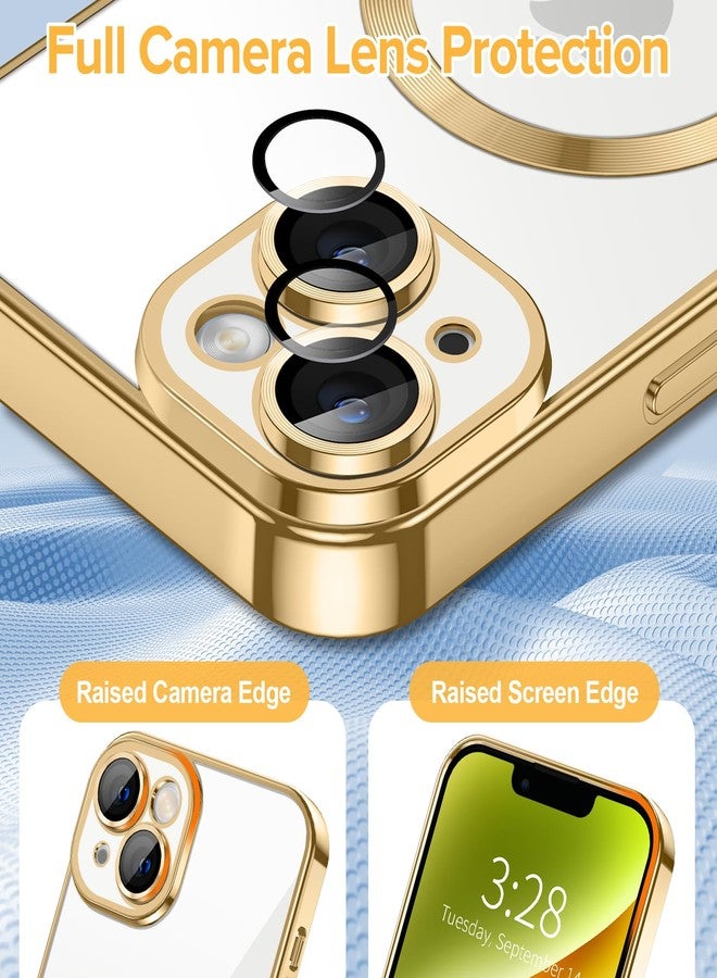 Hython Magnetic Clear for iPhone 14 Case with Camera Lens Protector [Compatible with MagSafe] Luxury Plating Edge Slim Soft TPU Cover Protective Phone Case for iPhone 14 6.1", Gold - Image 4