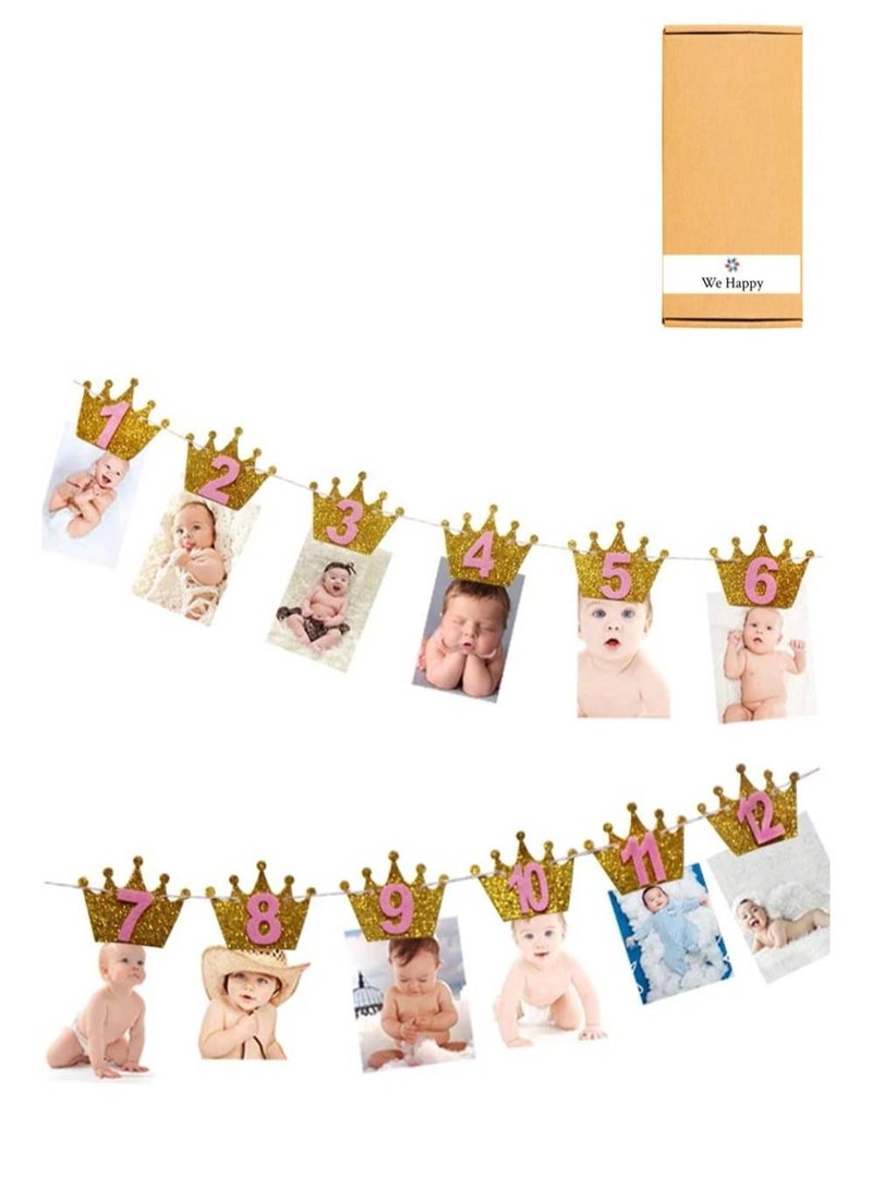 وي هابي لافتة بإطار صور لحفلة عيد ميلاد الطفل التاج الرقمي اللامع - Image 1