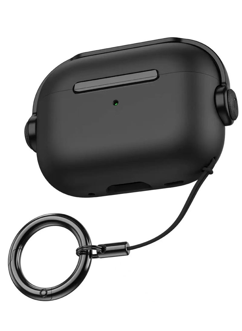 دكينج ملائم لغطاء حماية AirPods Pro 3، بتصميم قفل آمن، حقيبة مفاتيح من TPU، مقاومة للصدمات والغبار. أسود - Image 1