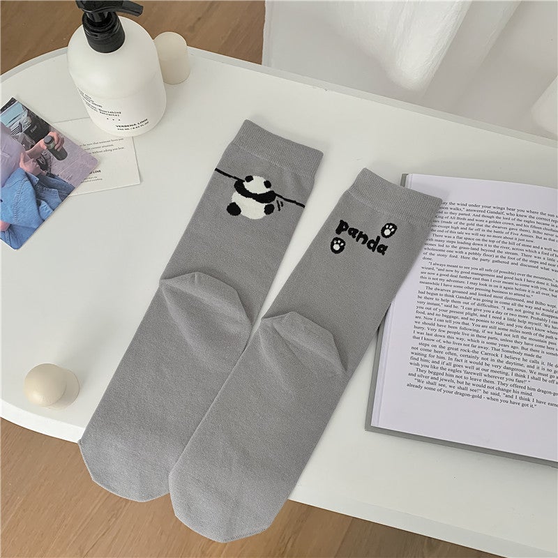 Socks Female Cartoon Animal Female Ab Mid-Calf Socks Ins Trendy Japanese Style Left And Right Feet Ab Socks Creative Personality Cotton Socks - Image 1
