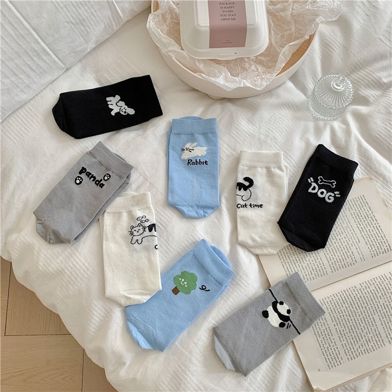 Socks Female Cartoon Animal Female Ab Mid-Calf Socks Ins Trendy Japanese Style Left And Right Feet Ab Socks Creative Personality Cotton Socks - Image 5